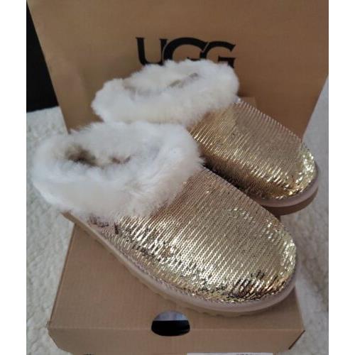 Ugg Australia Womens Cluggette Sequin Slipper ON Slide Shoe Gold Size 7 IB