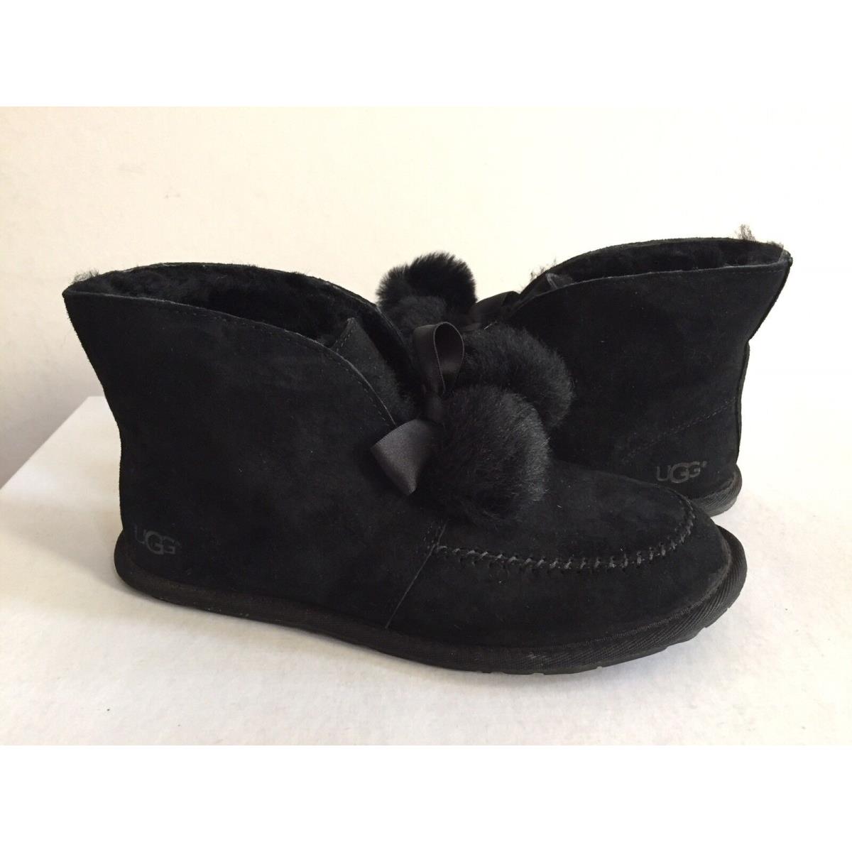 Ugg Kallen Black Leather Toscana Pom Pom Boot US 6 / EU 37 / UK 4.5