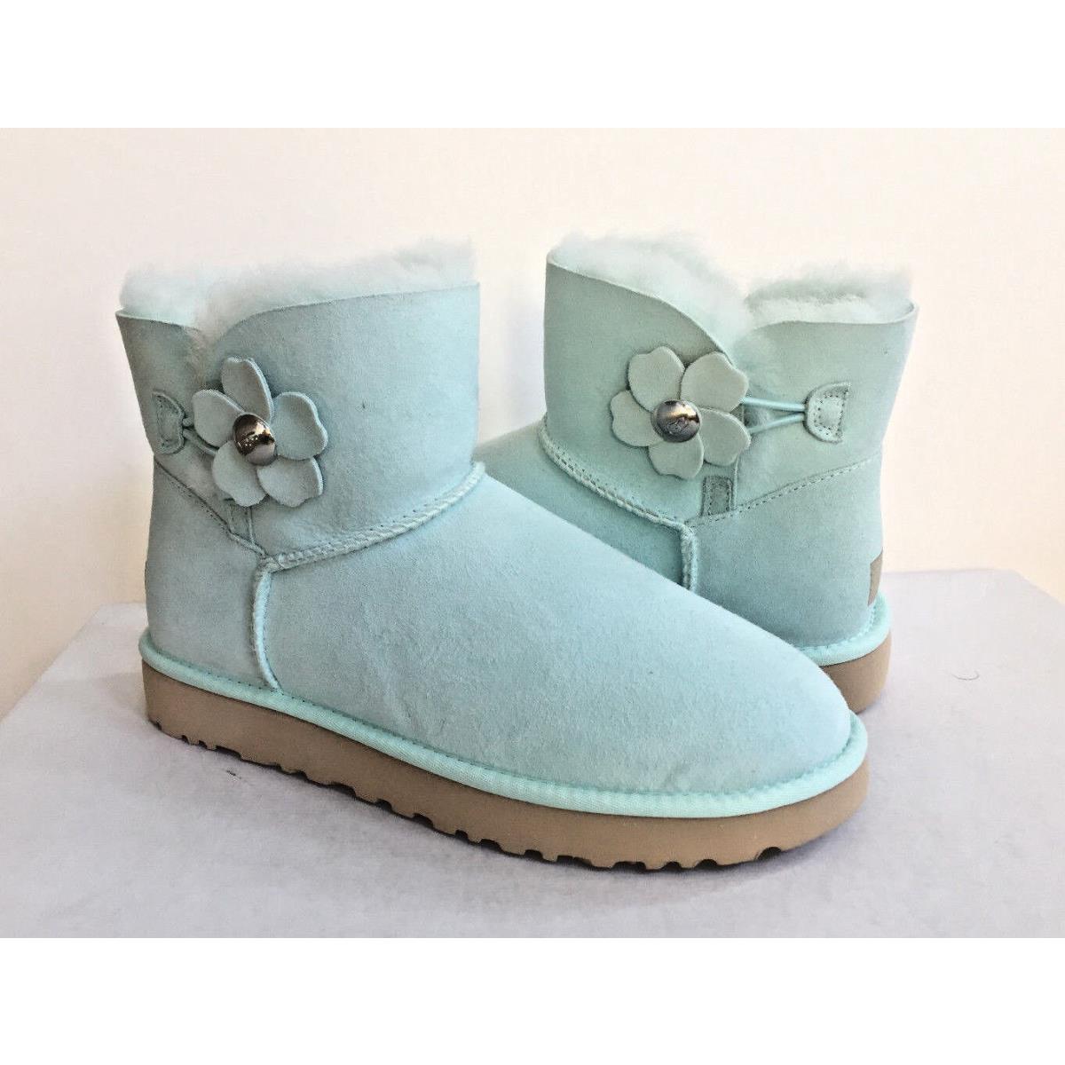 Ugg Mini Bailey Button Poppy Aqua Shearling Boot Usa 12 / EU 43 / UK 10.5