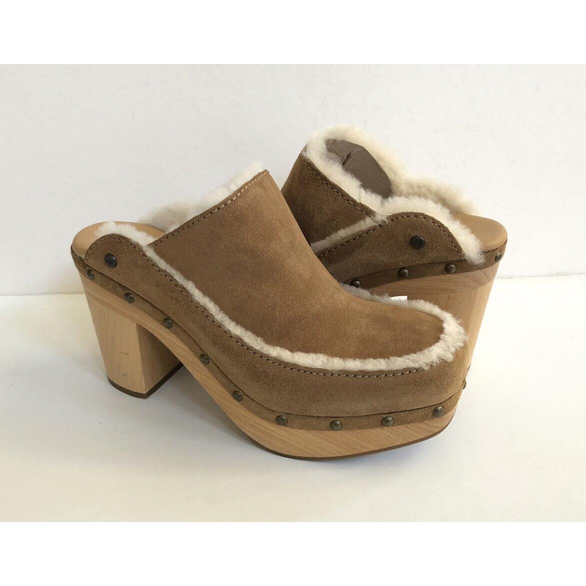 Ugg Aubriana Chestnut Suede Clog Heel Shoe US 7 / EU 38 / UK 5