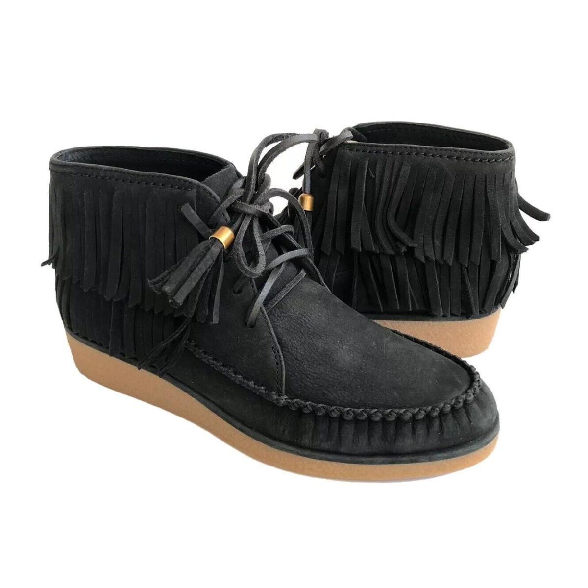 Ugg Caleb Black Fringe Nubuck Slip ON Booties Shoes US 6.5 / EU 37.5 / UK 5