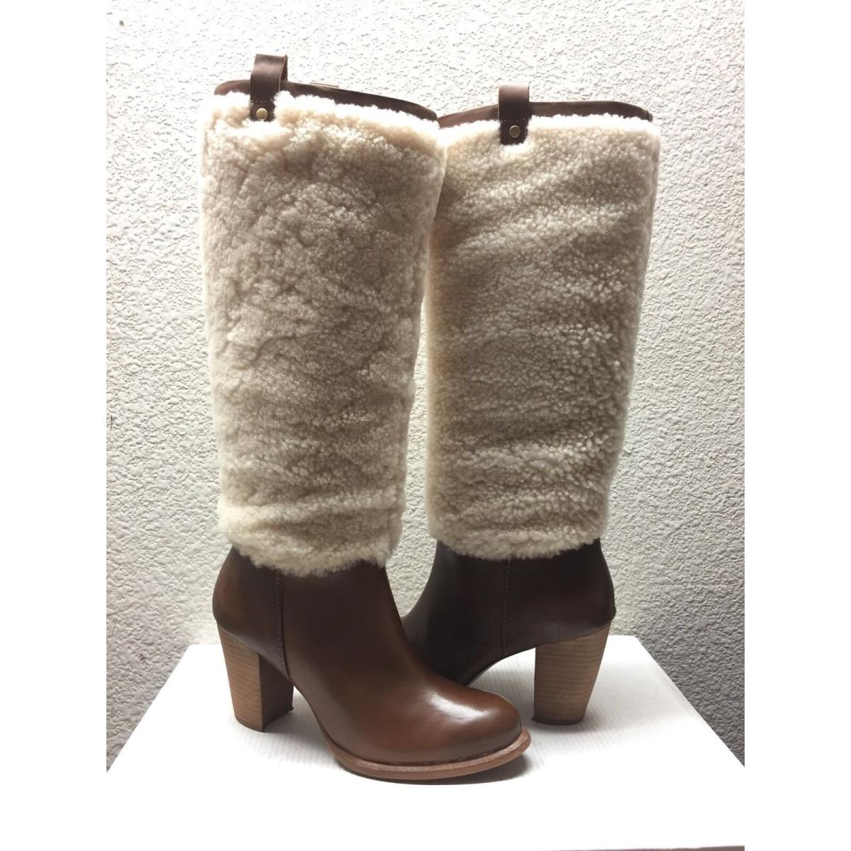 Ugg Ava Exposed Fur Chestnut Knee High Heel Boot US 5.5 / EU 36.5 / UK 4