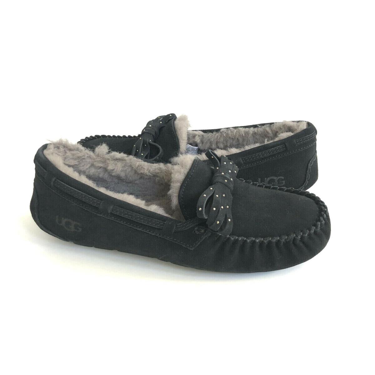 Ugg Dakota Bling Bow Black Shearling Lined Moccasin Shoes US 7 / EU 38 / UK 5