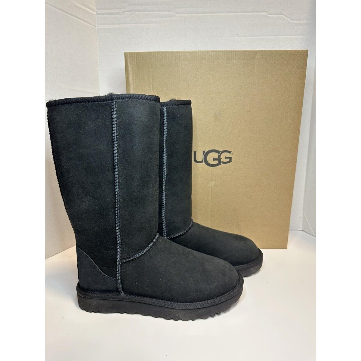 Ugg Classic Tall II Black Suede Fur-lined Boots Shoes Women S Size 5 A22-212