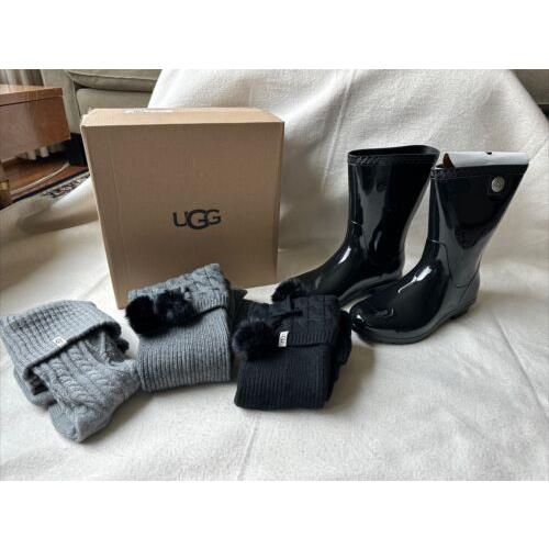 Ugg Rain Boot Shoes For Women Size US 9 Black Plus 3 Pairs Of Ugg Boot Socks