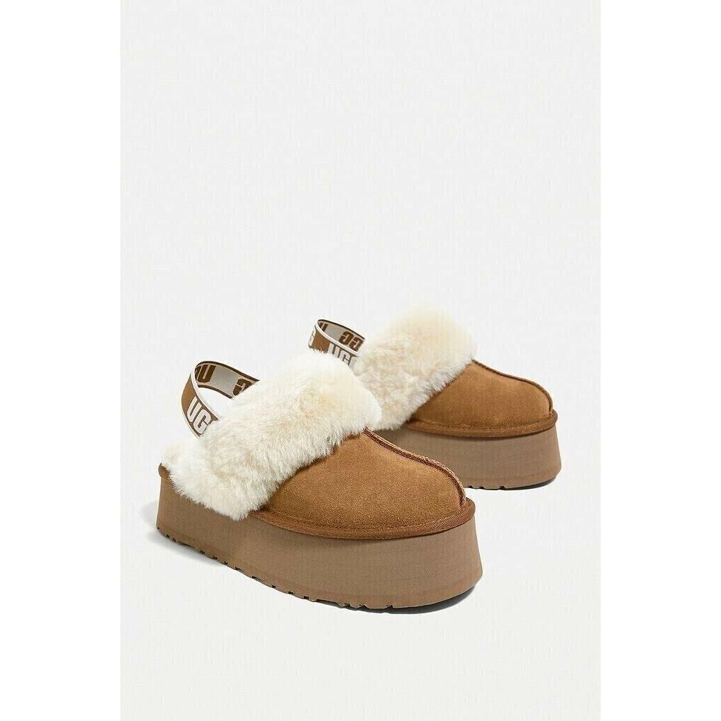 Ugg Funkette Platform Suede Shearling Slippers Shoes Chestnut