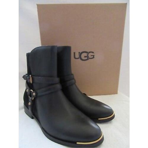 Ugg Australia Kelby Black Leather Suede Zip Boots Shoes US 8.5 Eur 39.5