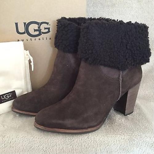 Ugg Australia Charlee Lodge Brown Suede Leather Boots Shoes US 8.5 Eur 39.5