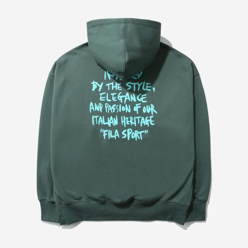 Bts X Fila Create Your Winter Typography Oversized Hoodies 2 Colors Large Dark Khaki