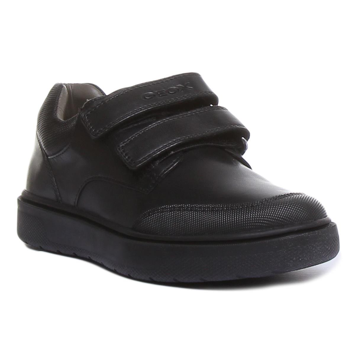 Geox J Riddock B.f Boys Two Straps Leather School Shoe In Black Size US 10 - 4 Black