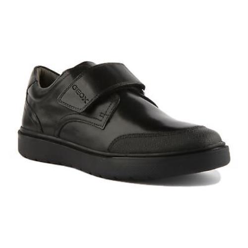 Geox J Riddock B.i Boys Single Strap Leather School Shoe In Black Size US 10 - 3