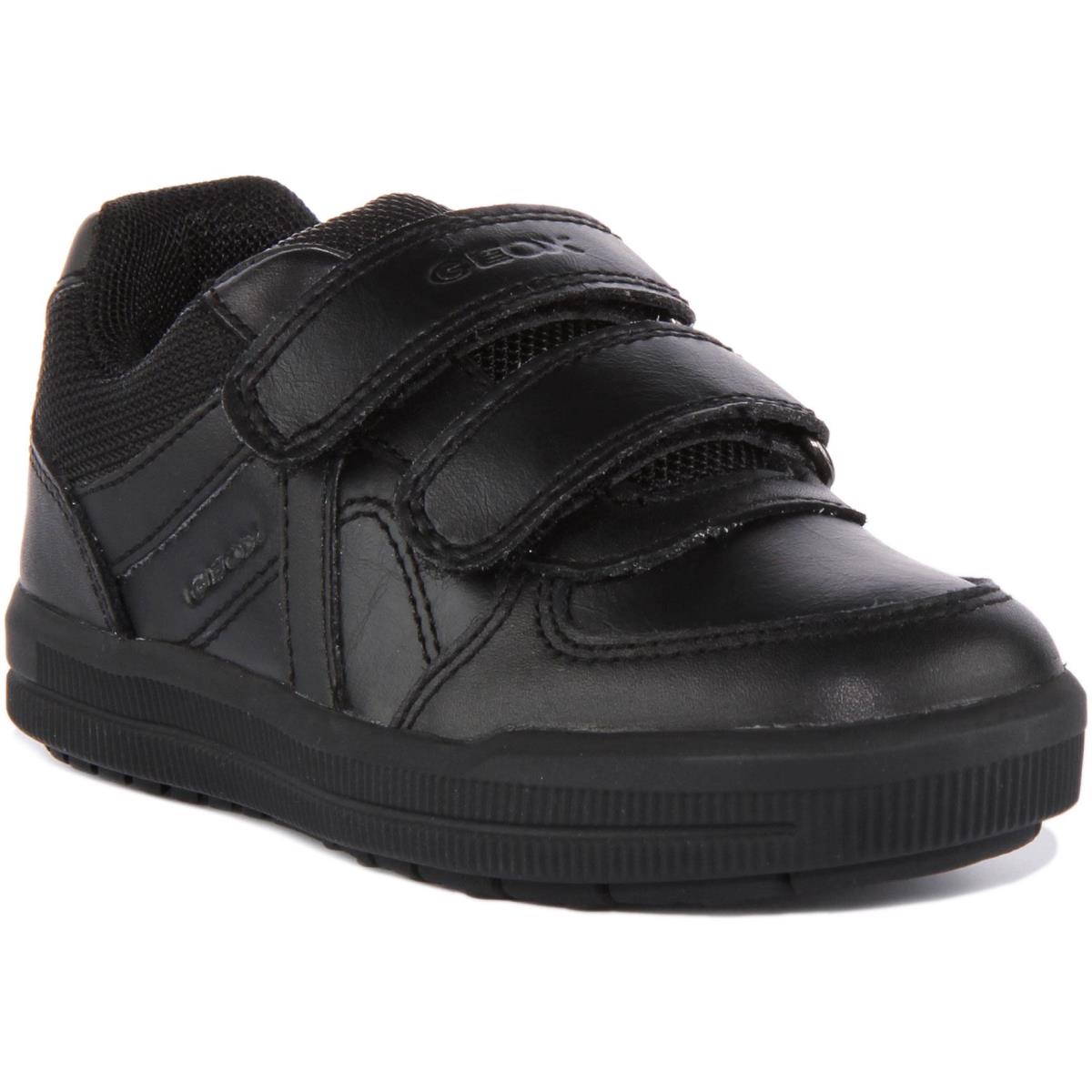 Geox J Arzach Kids Double Strap Leather School Shoes In Black Size US 10C - 13C