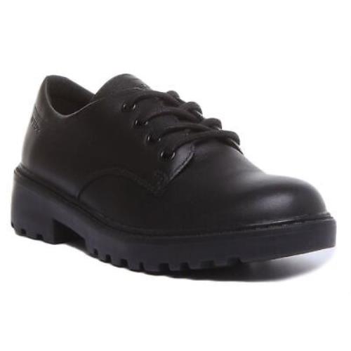 Geox J Casey Girls Lace Up Leather School Shoes In Black Size US 12 - 4