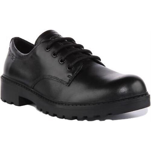 Geox Casey Junior Girls Lace Up Leather School Shoes In Black Size US 4Y - 7Y