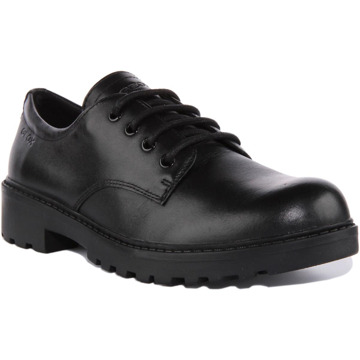 Geox Casey Junior Girls Lace Up Leather School Shoes In Black Size US 4Y - 7Y BLACK