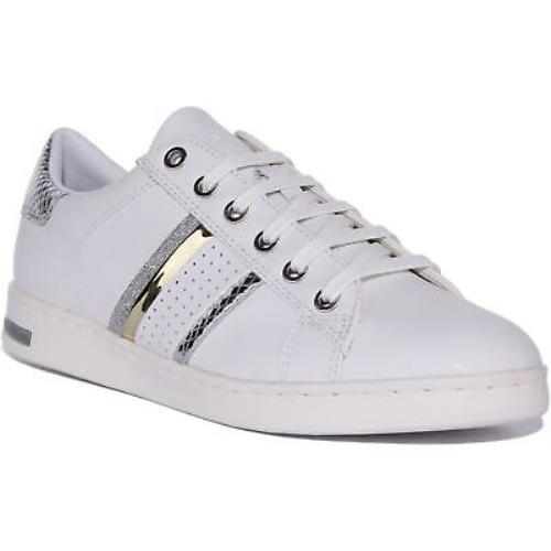 Geox D Jaysen Low Profile Casual Leather Shoes White Silver Womens US 5 - 10