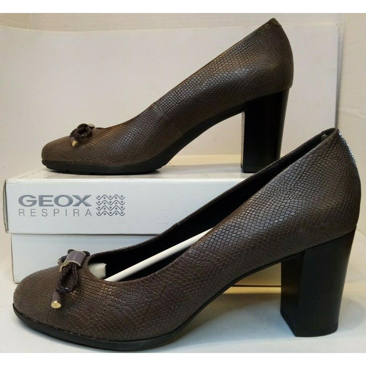 Geox Respira Women`s D Annya A Leather Heeled Shoes Chesnut 10.5 US