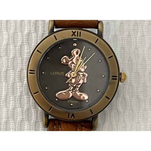 Old Stock Lorus Black Gold Disney Mickey Mouse Watch V501 X066 Mint