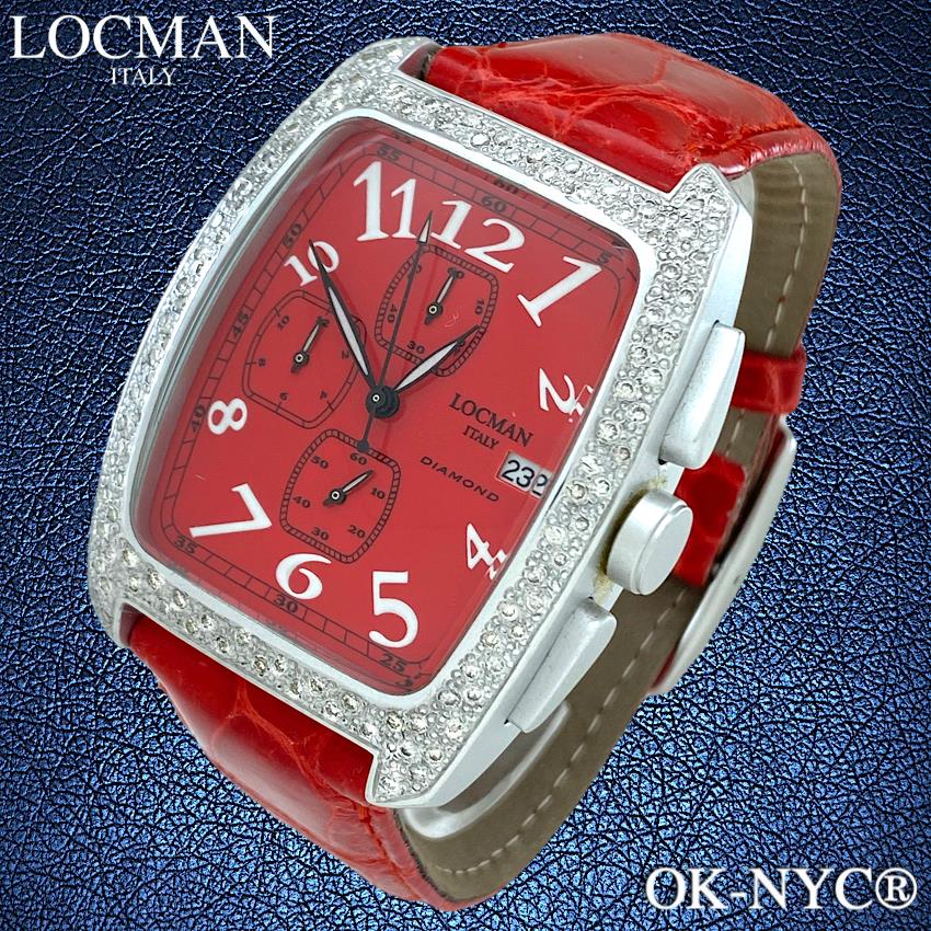 Locman Diamond Chronograph Ref 487 Diamonds Bezel Quartz Watch Unisex 38 x 49 mm
