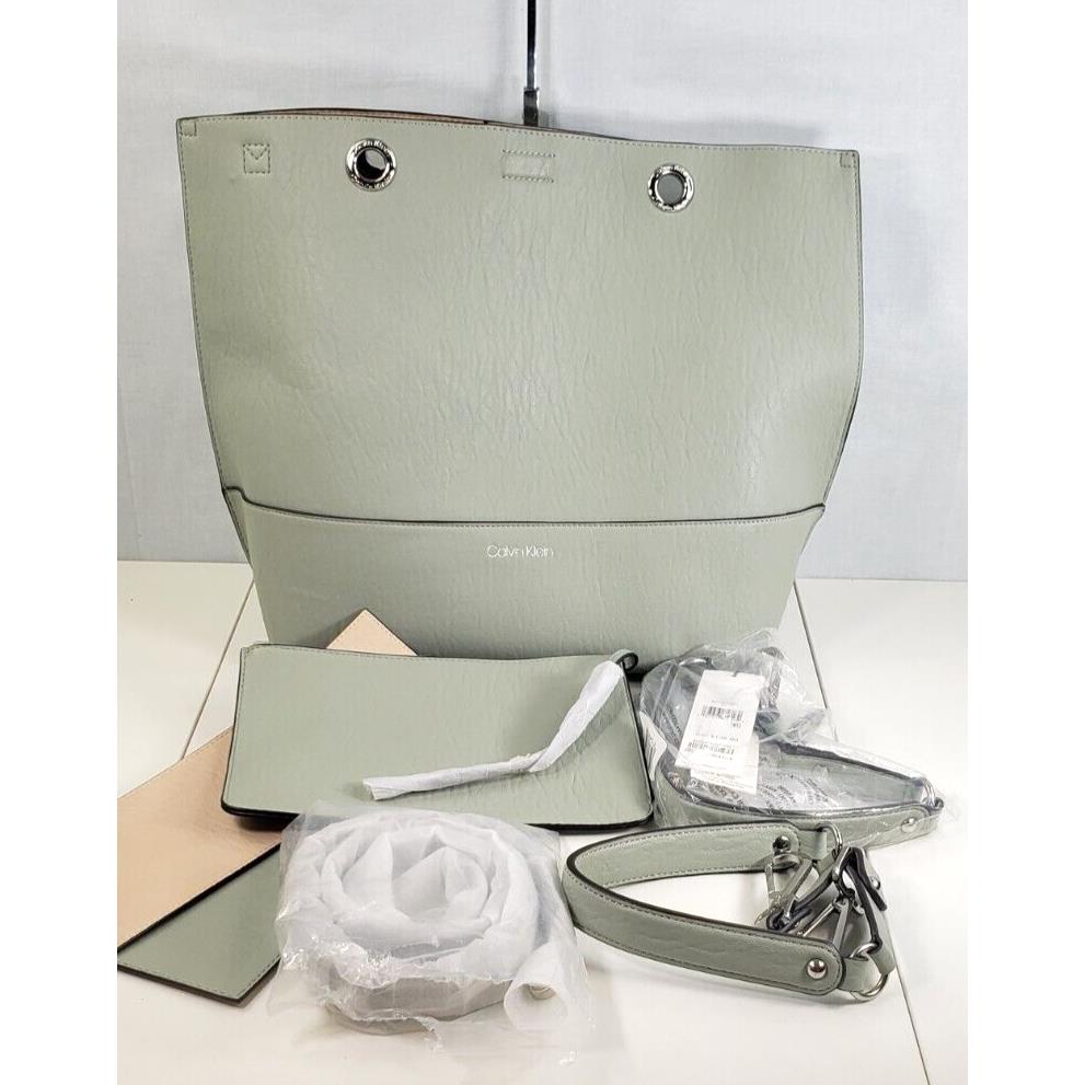 Calvin Klein Mint Green Tan Reversible Sonoma Tote Shoulder Hand Bag W/straps