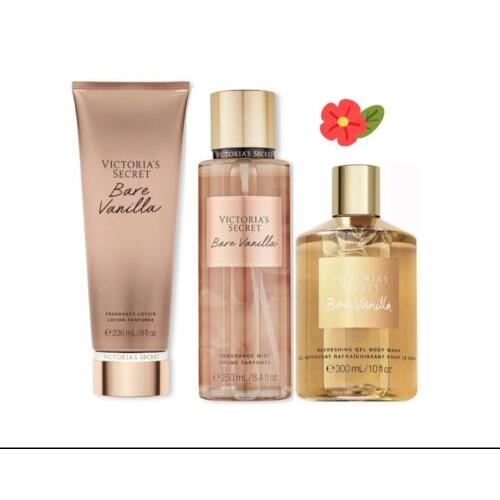 Victoria s Secret Bare Vanilla Fragrance Mist Lotion and Body Wash Trio New