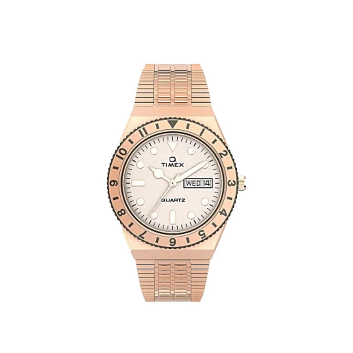 Timex Q 36mm Stainless Steel Bracelet Rose-gold/cream Women`s Watch TW2U95700VQ