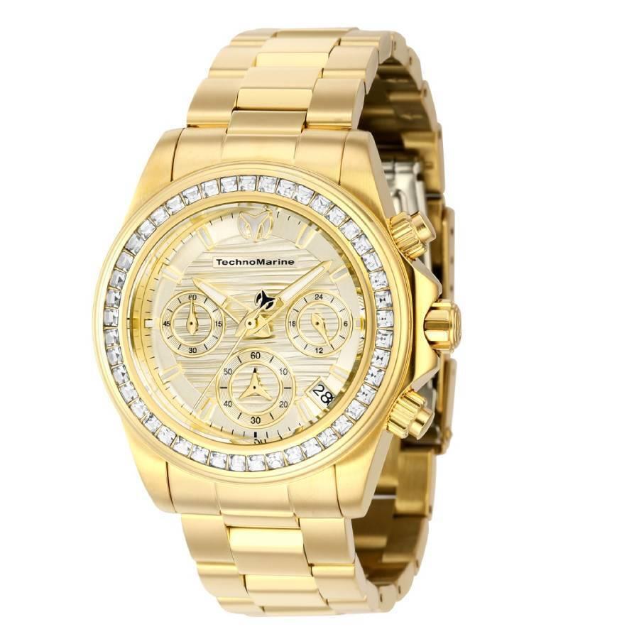 Technomarine Manta Chronograph Quartz Crystal Gold Dial Ladies Watch TM-222012
