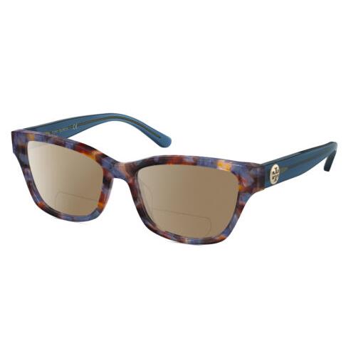 Tory Burch TY2112U Cat Eye Polarized Bifocal Sunglasses Blue Brown Tortoise 51mm Brown