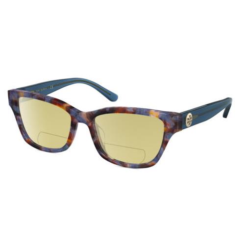 Tory Burch TY2112U Cat Eye Polarized Bifocal Sunglasses Blue Brown Tortoise 51mm Yellow