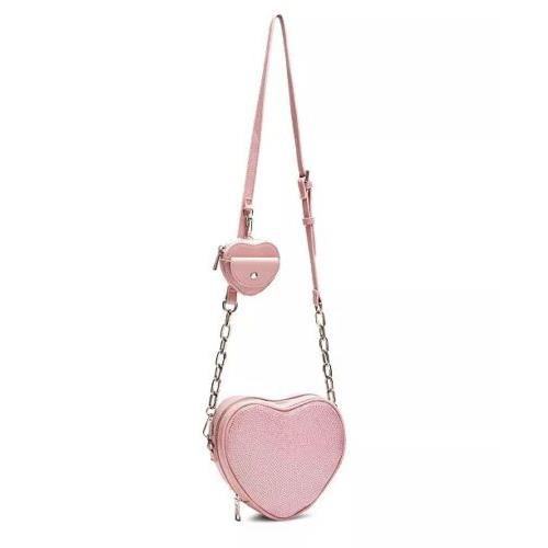 Madden Girl Lola Heart Shape Rinestones Emblish Crossbody Bag. In Blush Pink