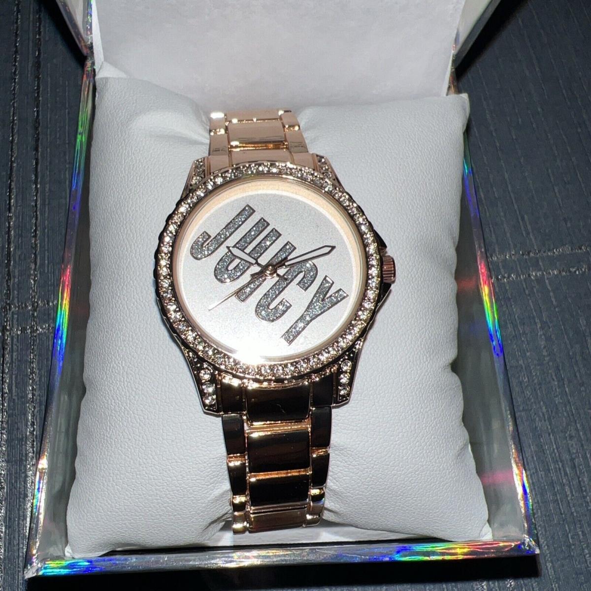 Juicy Couture Womens Watch Quartz Pink Rose Gold Tone 38mm Pink Rhinestones