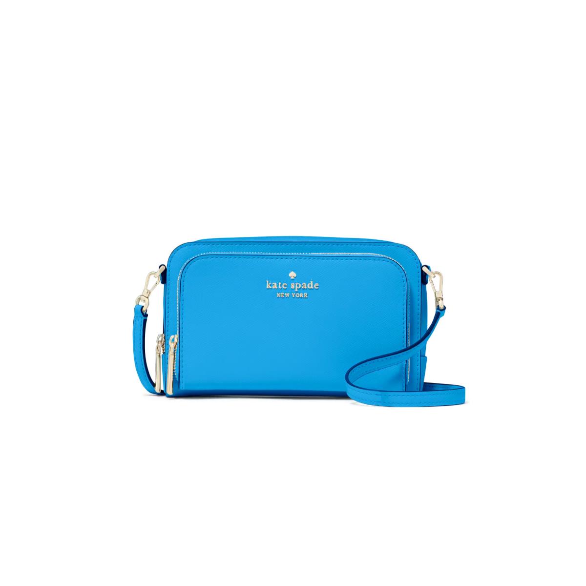 Kate Spade Staci Dual Zip Around Crossbody Leather Clutch Oasis Blue KG036 - Handle/Strap: Oasis Blue, Exterior: Oasis Blue, Lining: Oasis Blue