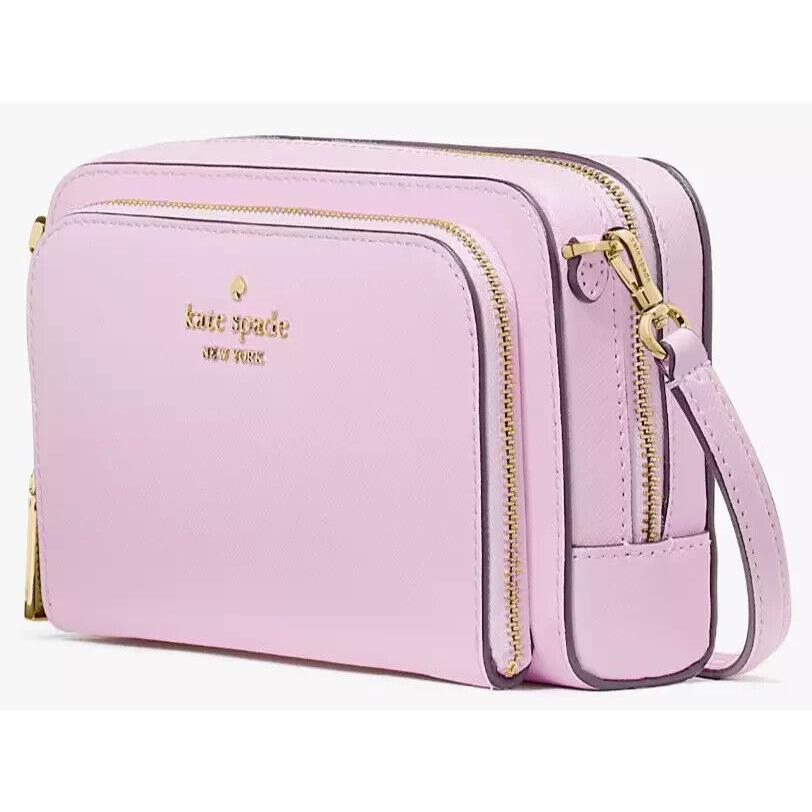 Kate Spade Dual Zip Around Crossbody Bag Pink Leather Purse KG036 - Handle/Strap: Pink, Hardware: Gold, Exterior: Pink