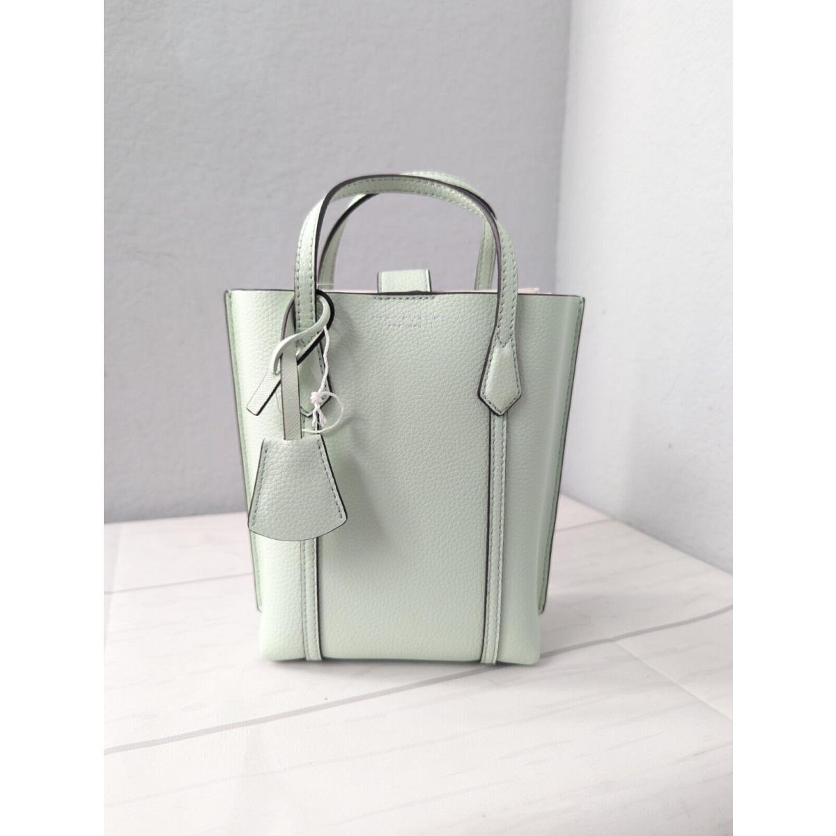 Tory Burch Women Perry Mini Tote Crossbody Strap Leather Bag Meadow Mist