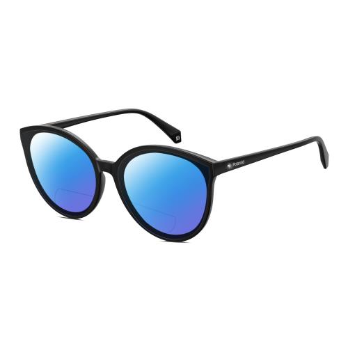 Polaroid 4082/F/S Cat Eye Polarized Bifocal Sunglass Black Gemstone Accents 62mm Blue Mirror