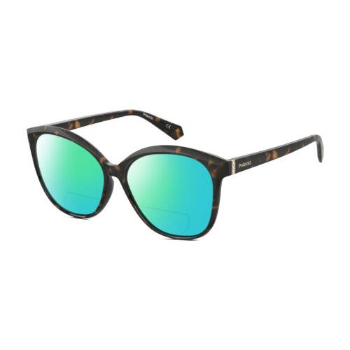 Polaroid 4100/F/S Cateye Polarized Bifocal Sunglasses Tortoise Havana Brown 59mm Green Mirror