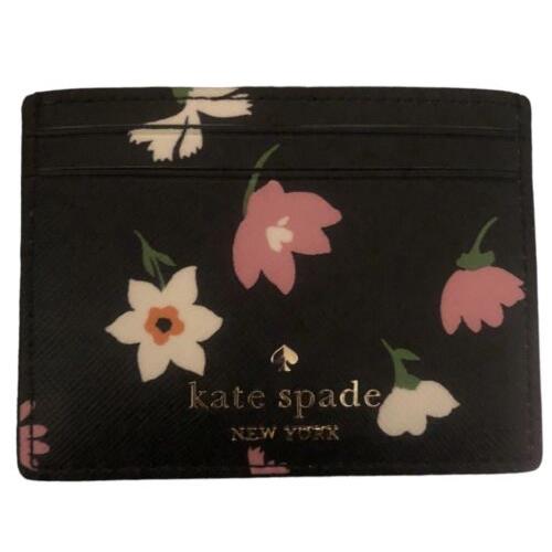 Kate Spade New York Madison Floral Printed Small Slim Card Holder Black New