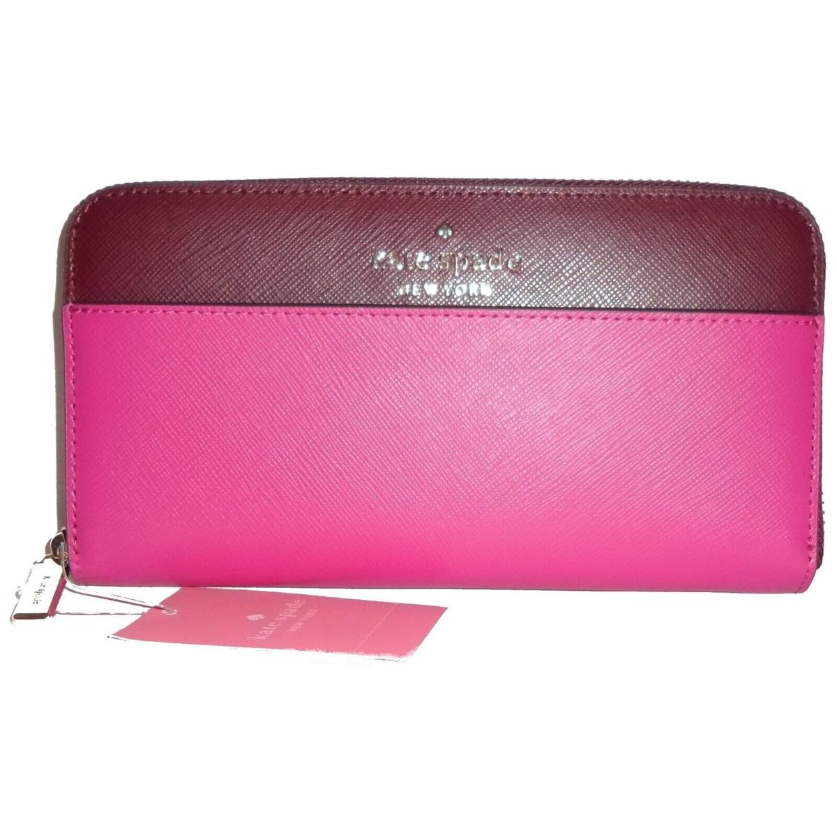 Kate Spade Staci Colorblock Pink Multi Saffiano Leather Zip-around Clutch Wallet