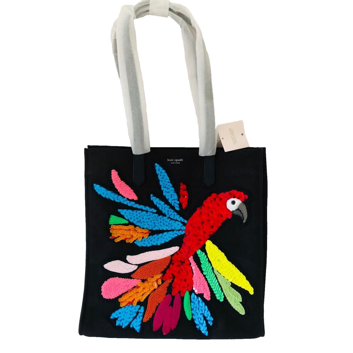 Kate Spade Black Tote Bag Purse Sequin Parrot Bird Kitt Embellished - /