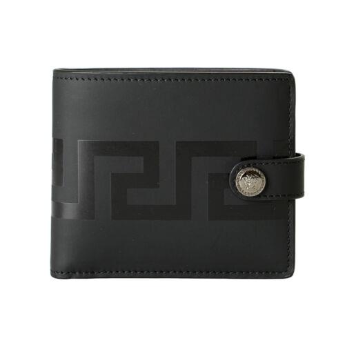 Versace Unisex Black Leather Greeca Logo Medusa Bifold Wallet