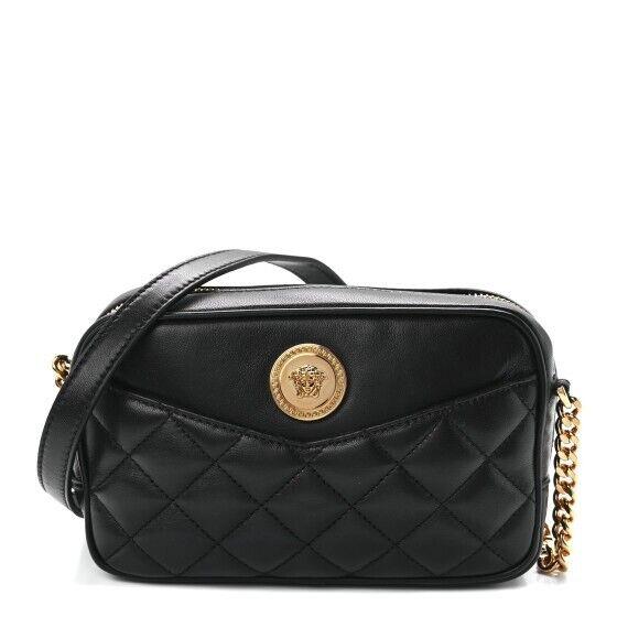 Versace Nappa Quilted Medusa Evening Bag Black Gold Crossbody Italy Size Small