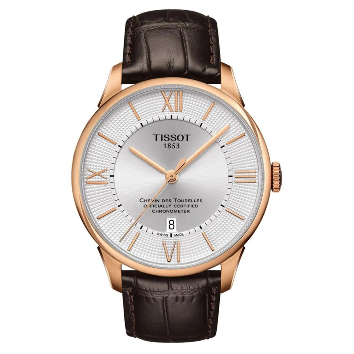 Tissot Chemin Des Tourelles Powermatic 80 Men`s Swiss Made Watch T0994083603800 - Dial: Silver, Band: Brown