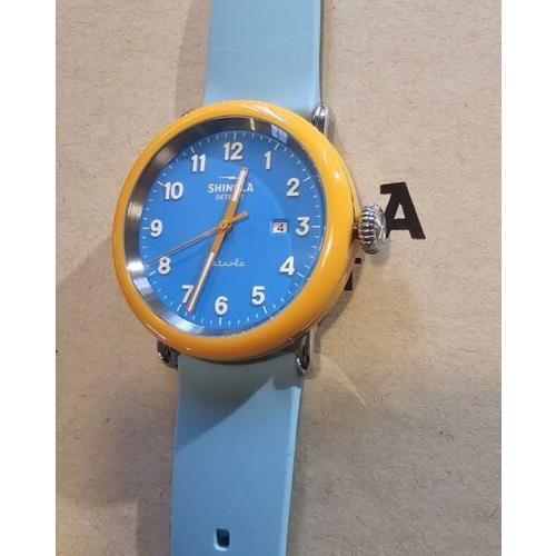 Shinola Detrola Orange Pop Watch with 43mm Terquise Blue Face Silicone Band