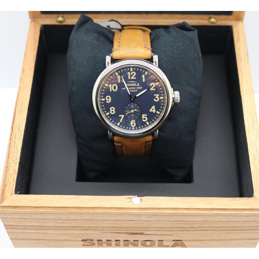 Shinola The Runwell Navy Dial and Brown Leather Strap Watch 41mm S0120250580