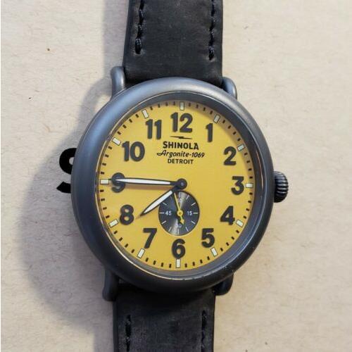 Shinola Runwell Watch with 47mm Yellow Face Dark Brown Leather Band