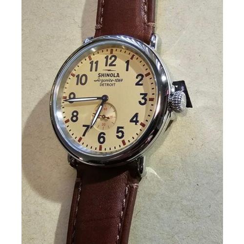 Shinola Runwell Watch with 47mm Perchment Beige Tone Face Leather Band