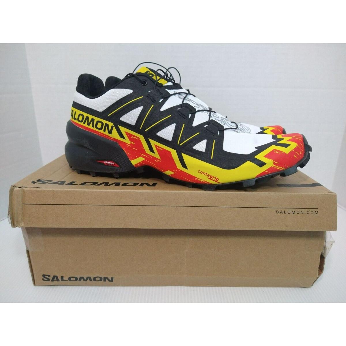 Salomon Speedcross 6 Mens Sz 11 Trail Running Shoes White Black Empire Yellow