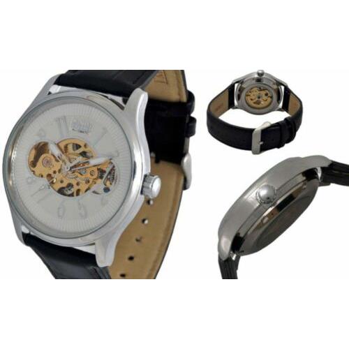 Croton Imperial CI331076 Mens Black Leather Skeleton Silver Buckle Watch