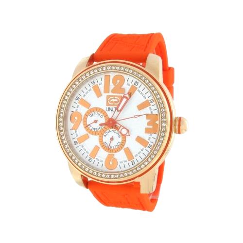 Marc Ecko Rose Gold White Dial Orange Texture Silicone Strap Band WATCH-E13544G1