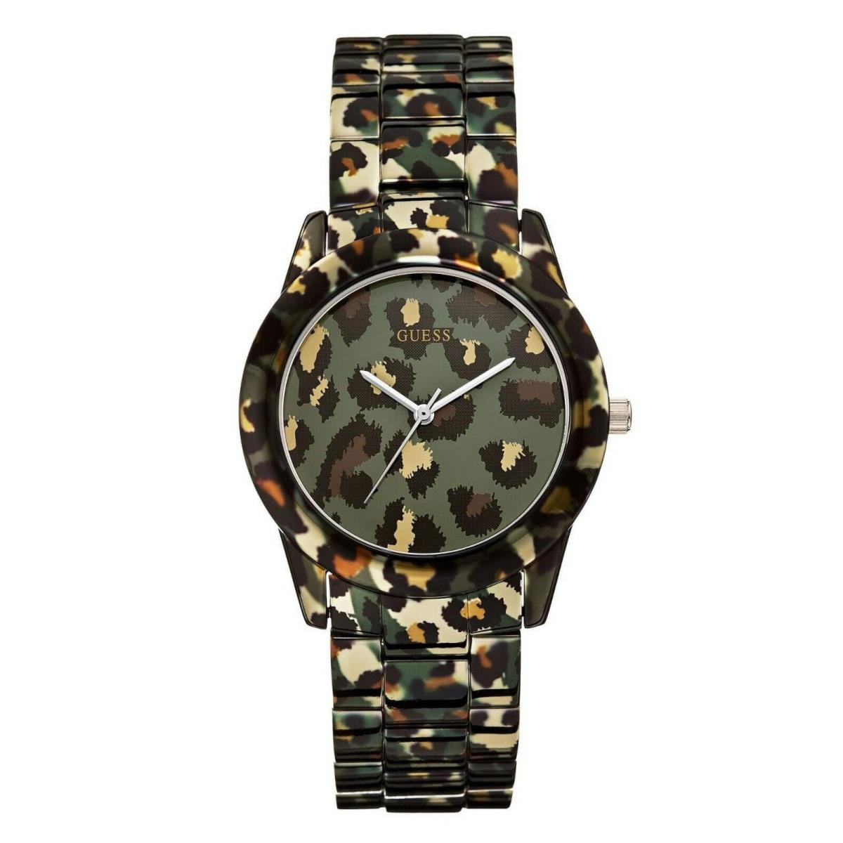 Guess Women`s Stainless Steel Ion Plated Animal Leopard Print 38mm Watch